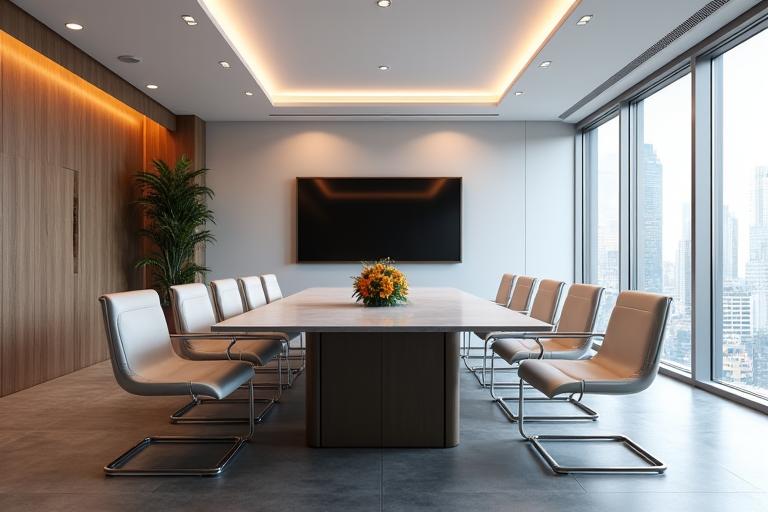 A modern and professional meeting room at the Saffron & Co. office.
